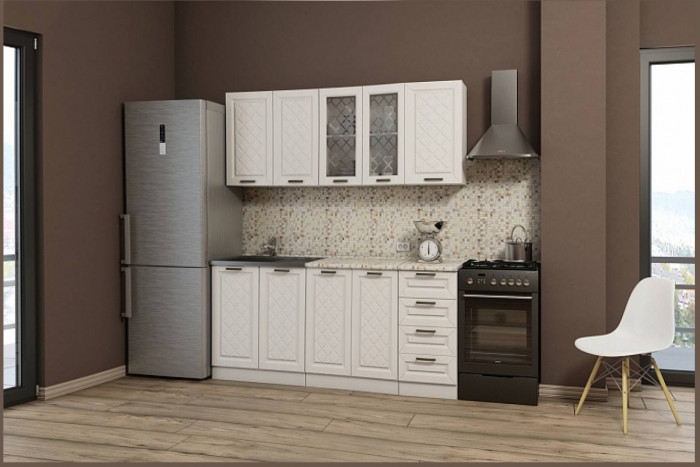 Кухня МДФ Агава 1600 (Акация белая / Мята, Белый)