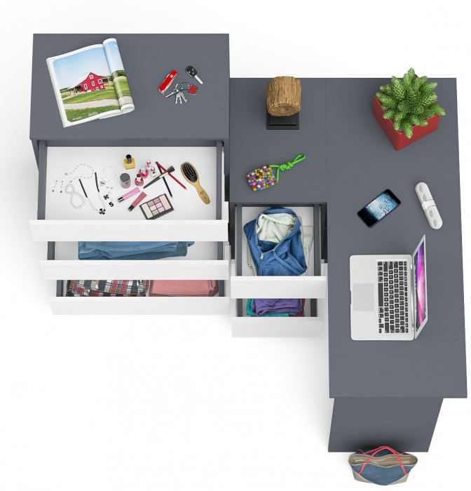 Мори Стол компьютерный МС-16 левый + Комод МК700.5, цвет графит/белый, ШхГхВ 194,8х84,9х114 см., выдвижные ящики слева, НЕ универсальная сборка