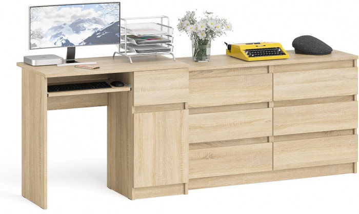 Мори компьютерный стол МС-1 правый + Комод МК1200.6, дуб сонома