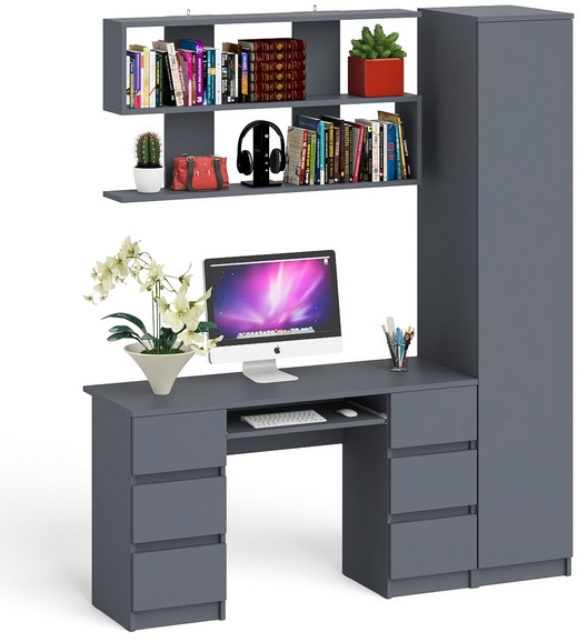 Мори компьютерный стол МС-2 + Пенал МШ400.1 + Полка 1200, графит