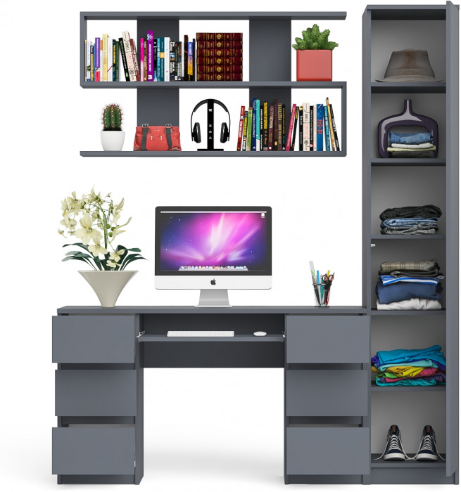 Мори компьютерный стол МС-2 + Пенал МШ400.1 + Полка 1200, графит