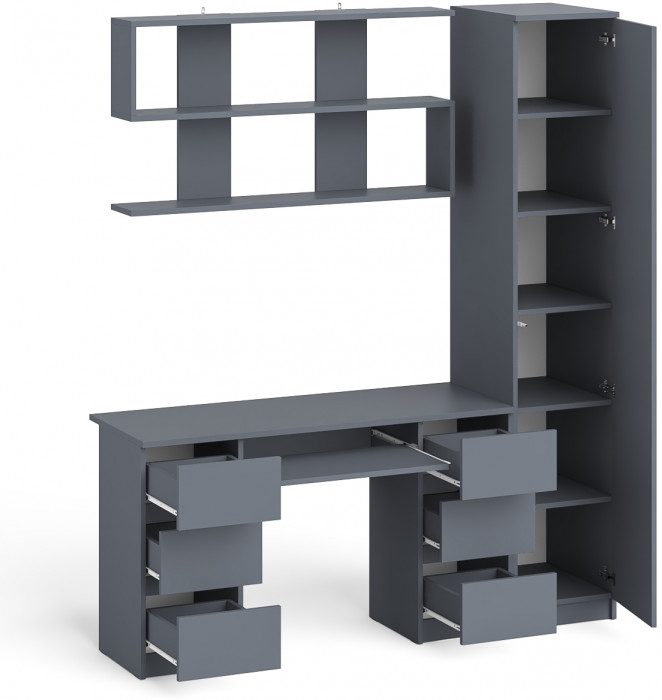 Мори компьютерный стол МС-2 + Пенал МШ400.1 + Полка 1200, графит