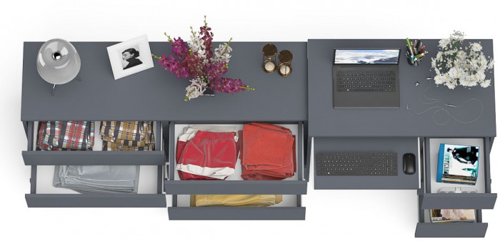 Мори компьютерный стол МС-6 правый + Комод МК1380.6, графит