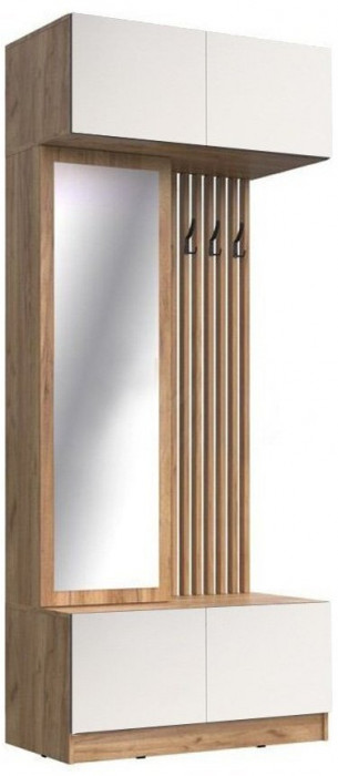 Модульная прихожая Роджина, композиция 2 (Белый глянец, Дуб Крафт Золотой)