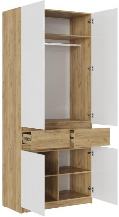 Модульная прихожая Роджина, композиция 2 (Белый глянец, Дуб Крафт Золотой)