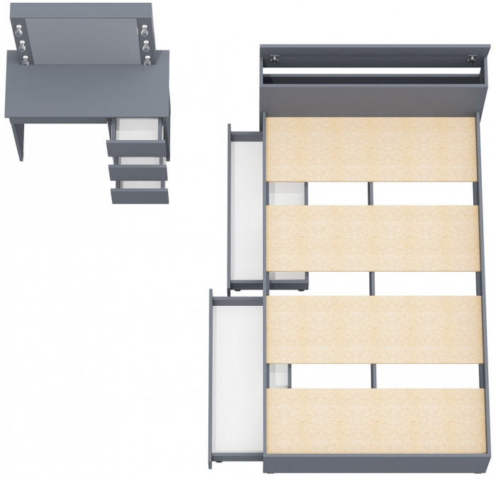 Ксения Кровать с ящиками 1200 + Стол косметический с подсветкой Сура, графит