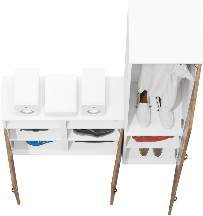 Лидер-8 Пенал МД 21Б + Тумба МД 3.19 + Тумба МД 3.19, белый шагрень/крафт золото