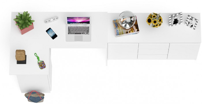 Мори компьютерный стол МС-16 левый + Комод МК1200.3, белый