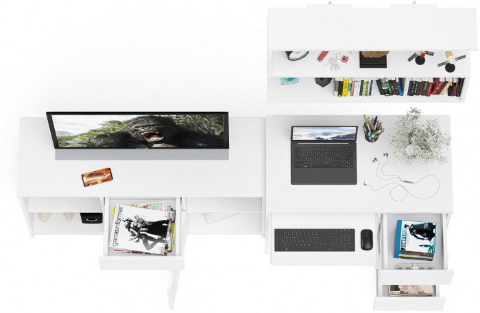 Мори компьютерный стол МС-6 правый + Тумба МТВ1204.1 + Полка 900, белый