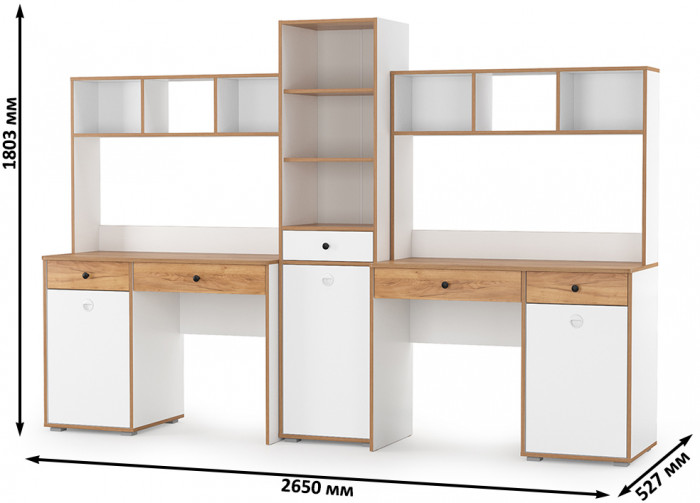 Вуди Компоновка № 13, цвет белый премиум/дуб крафт золотой, ШхГхВ 265х52,7х180,3 см., универсальная сборка