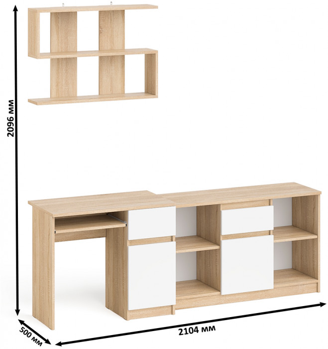 Мори компьютерный стол МС-1 правый + Тумба МТВ1204.1 + Полка 900, дуб сонома/белый