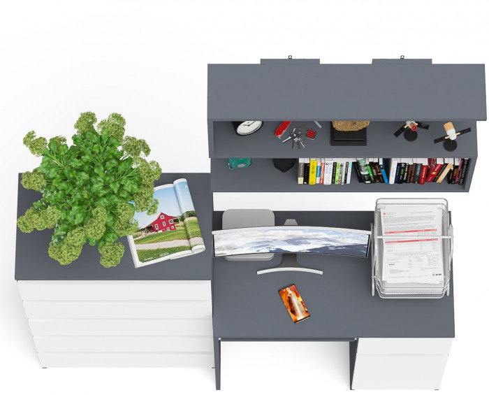 Мори Стол компьютерный МС-1 правый + Комод МК700.5 + Полка 900, цвет графит/белый, ШхГхВ 160,4х50х209,6 см., НЕ универсальная сборка