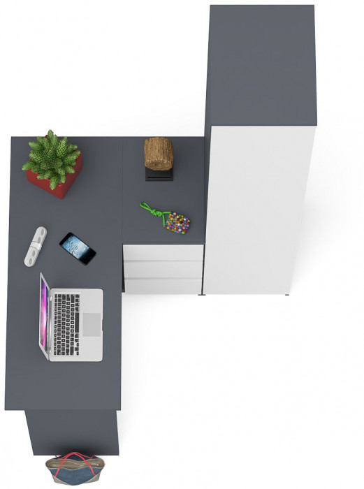 Мори Стол компьютерный МС-16 правый + Пенал МШ400.1, цвет графит/белый, ШхГхВ 164,8х84,9х209,6 см., выдвижные ящики справа, НЕ универсальная сборка