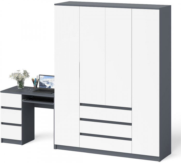 Мори Стол компьютерный МС-6 левый + Шкаф МШ1600.1, цвет графит/белый, ШхГхВ 250,4х50,4х209,6 см., выдвижные ящики слева, НЕ универсальная сборка