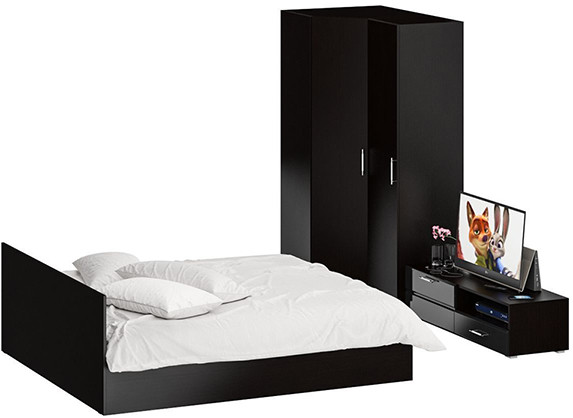 Спальня Стандарт 4-1800, венге/фасады ТВ тумбы МДФ чёрный глянец