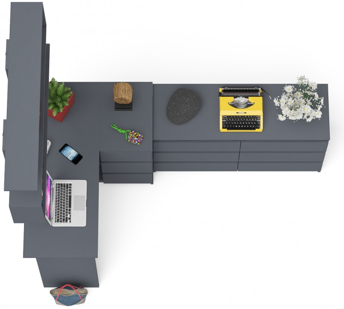Мори компьютерный стол МС-16 правый + Комод МК1200.6 + Полка 1200, графит