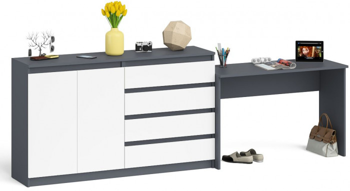 Мори письменный стол МСП1200.1 + Комод МК1600.1, графит/белый