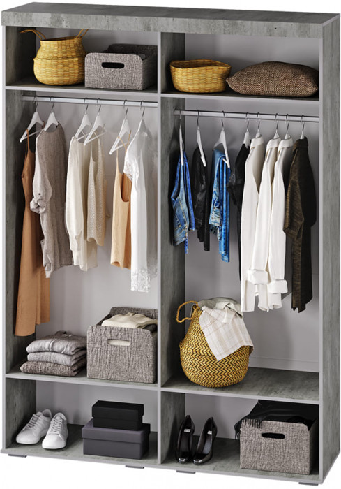 Шкаф четырехстворчатый Инстайл ШК-31, бетон/белый