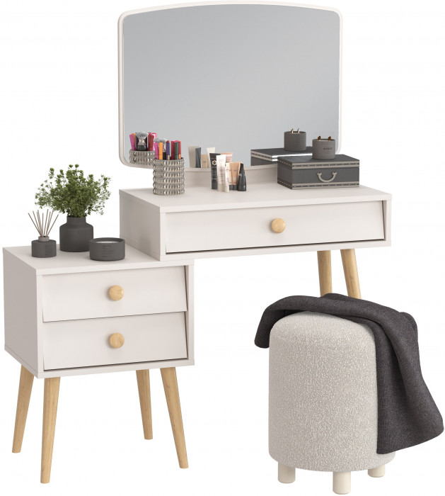 Афина Спальня 4-25901М1к.с. Трюмо + Банкетка 6-5137ТКШсв.серый Марта, цвет кашемир серый/ткань светло-серая, ШхГхВ 105х38,6х129 + 36х36х46 см, ун. сб.