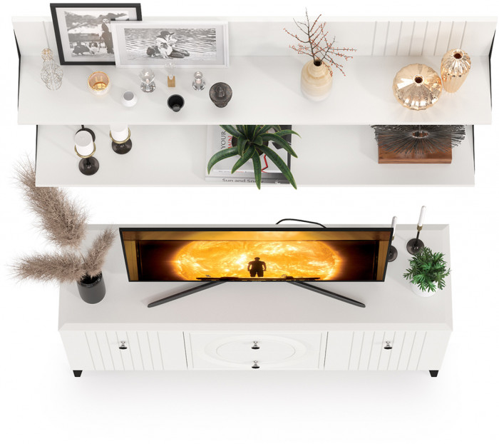 Валенсия Гостиная № 051, ЛДСП белый шагрень/МДФ белый шагрень