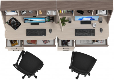 Два стола рабочих 6-0606 Сигма + два кресла 103 чёрных, цвет бодега тёмный/бодега светлый, ШхГхВ 241х60,5х166 см., НЕ универсальная сборка