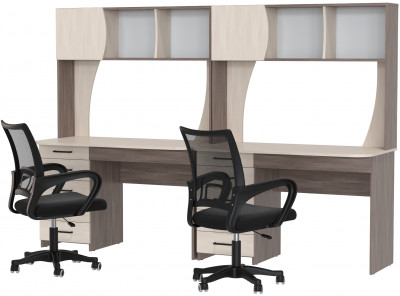 Два стола рабочих 6-0606 Сигма + два кресла 103 чёрных, цвет бодега тёмный/бодега светлый, ШхГхВ 241х60,5х166 см., НЕ универсальная сборка