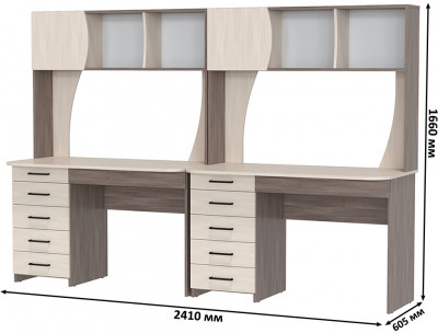 Два стола рабочих 6-0606 Сигма + два кресла 103 чёрных, цвет бодега тёмный/бодега светлый, ШхГхВ 241х60,5х166 см., НЕ универсальная сборка