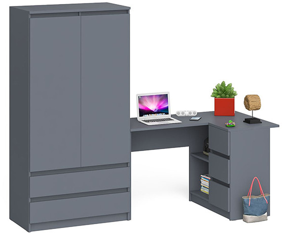 Мори компьютерный стол МС-16 правый + Шкаф МШ900.1, графит