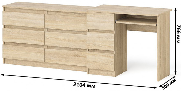 Мори Стол компьютерный МС-6 левый + Комод МК1200.6, цвет дуб сонома, ШхГхВ 210,4х50х76,6 см., выдвижные ящики слева, НЕ универсальная сборка