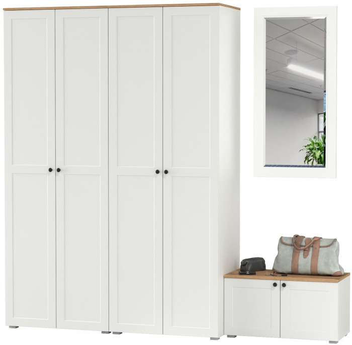 Остин Прихожая 30, белый шагрень/дуб крафт золотой