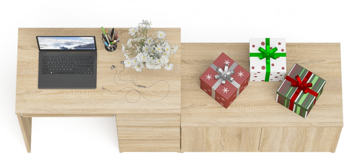 Мори Стол компьютерный МС-6 правый + Тумба МА900.1, цвет дуб сонома, ШхГхВ 180,4х50,4х76,6 см., выдвижные ящики справа, НЕ универсальная сборка