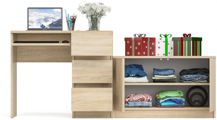 Мори Стол компьютерный МС-6 правый + Тумба МА900.1, цвет дуб сонома, ШхГхВ 180,4х50,4х76,6 см., выдвижные ящики справа, НЕ универсальная сборка