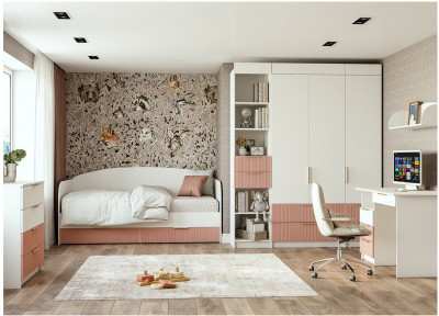 Модульная детская Лавис, композиция 4, Белый/Белый софт / Персик софт