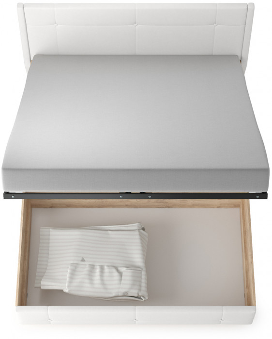 Муссон Кровать 11.28 + подъёмный ортопед, цвет дуб эндгрейн элегантный/искусственная кожа белая, ШхГхВ 177,2х224х95,3 см., сп. м. 1600х2000 мм., б/м