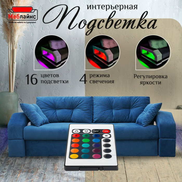 Диван-кровать Манчестер, еврокнижка, велюр, 150х195, синий