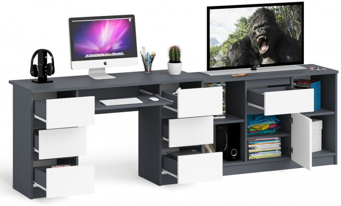 Мори компьютерный стол МС-2 + Тумба МТВ1204.1, графит/белый