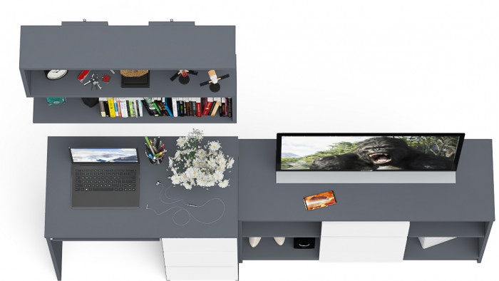 Мори компьютерный стол МС-6 правый + Тумба МТВ1204.1 + Полка 900, графит/белый