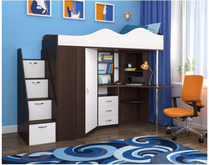 Кровать-чердак Пионер 1 (Дуб молочный/Ирис)