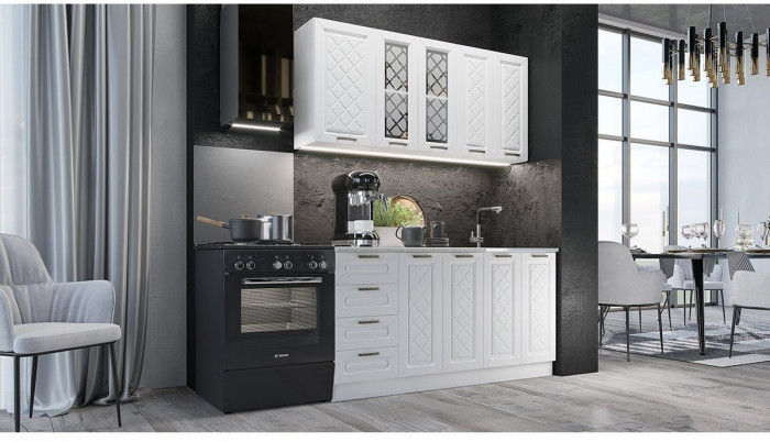 Кухня МДФ Агава 1600 (Лиственница светлая, Белый)