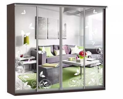 Шкаф купе Модерн 2362х600 4-х дверный 4-х секционный зеркальный с пескоструем №4 венге