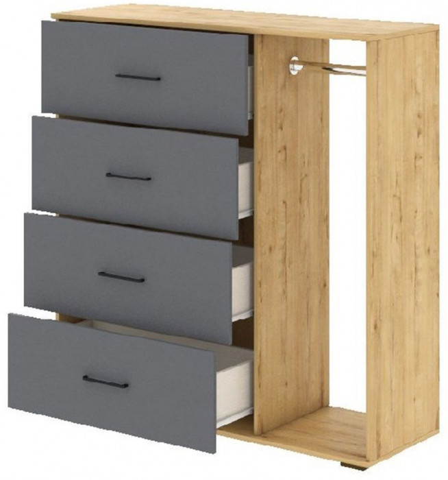 Бруно Комод со штангой Дуб Вотан / Серый графит