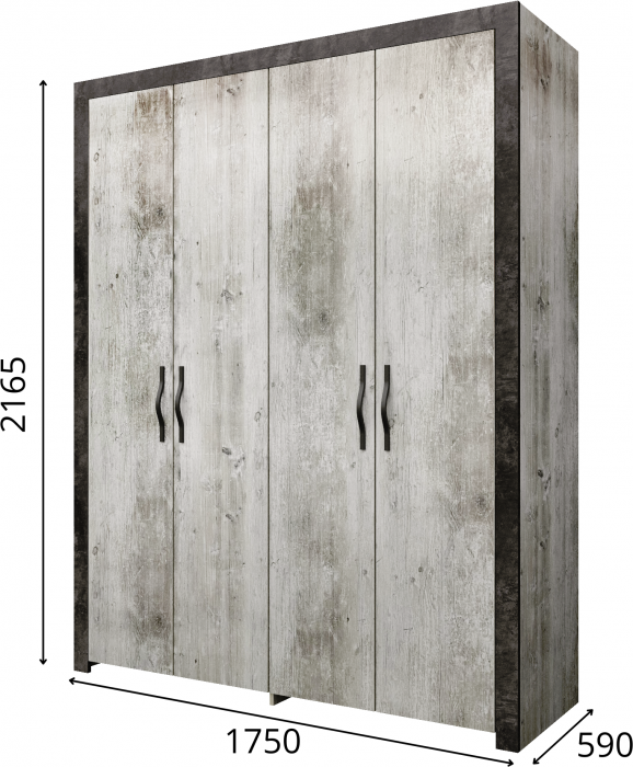 Шкаф четырехдверный "Эстель" - Дуб полярный/Сосна натуральная