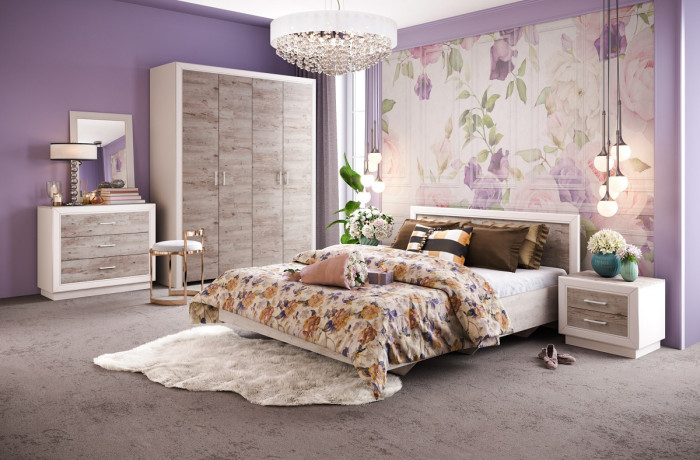 Шкаф четырехдверный "Эстель" - Дуб полярный/Сосна натуральная