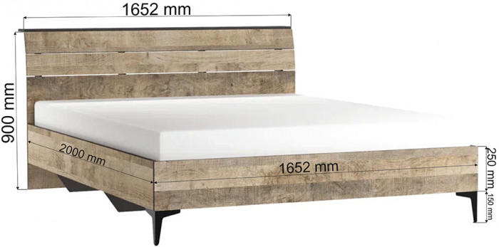 Кровать с основанием Денвер (1,6м), Графит, Дуб гранж песочный
