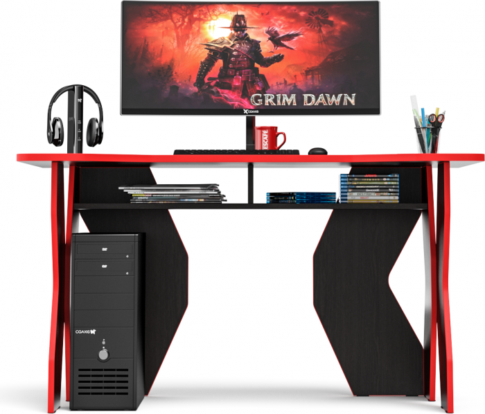 Стол компьютерный С-МД-СК5-1400, цвет венге/кромка красная, ШхГхВ 140х90х75 см. (Стол для геймера Краб-5)