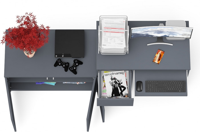 Мори компьютерный стол МС-1 левый + Тумба МА900.1, графит