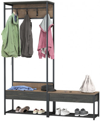 Трувор 15.120 Прихожая + 13.241.03 Тумба для обуви, цвет дуб гранж песочный/интра, ШхГхВ 160х36,6х194,2 см., универсальная сборка