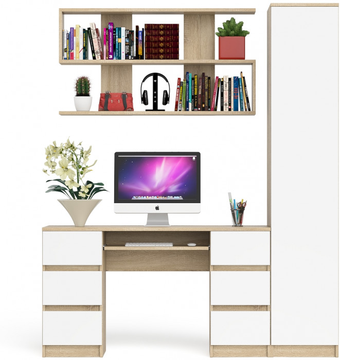 Мори компьютерный стол МС-2 + Пенал МШ400.1 + Полка 1200, дуб сонома/белый