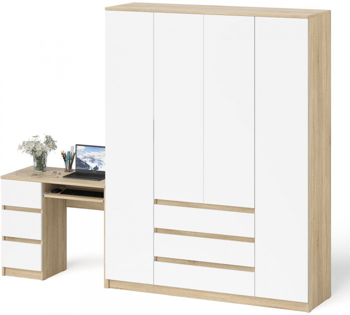 Мори Стол компьютерный МС-6 левый + Шкаф МШ1600.1, цвет дуб сонома/белый, ШхГхВ 250,4х50,4х209,6 см., выдвижные ящики слева, НЕ универсальная сборка