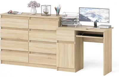 Мори компьютерный стол МС-1 левый + Комод МК1200.8, дуб сонома